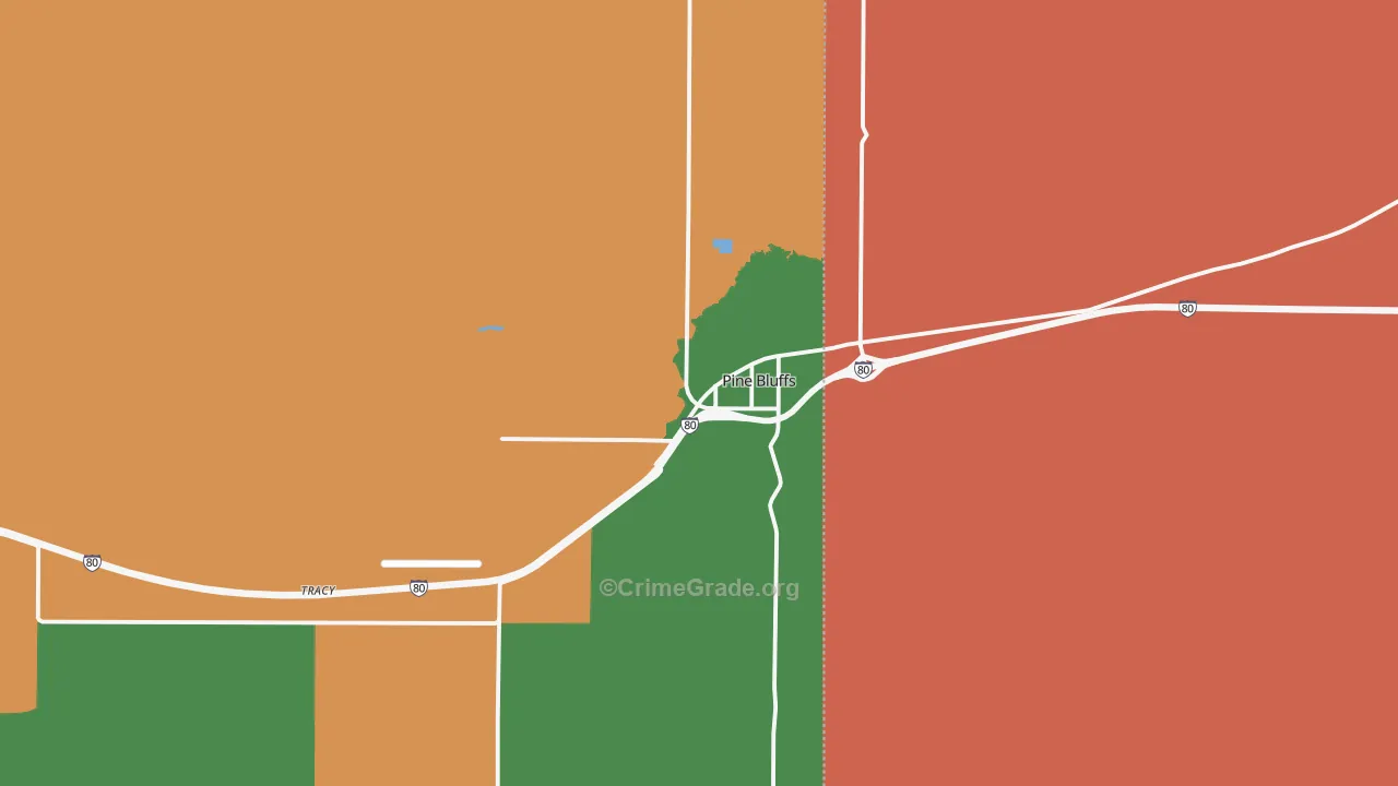 Pine Bluffs, WY Map of Burglary Rates