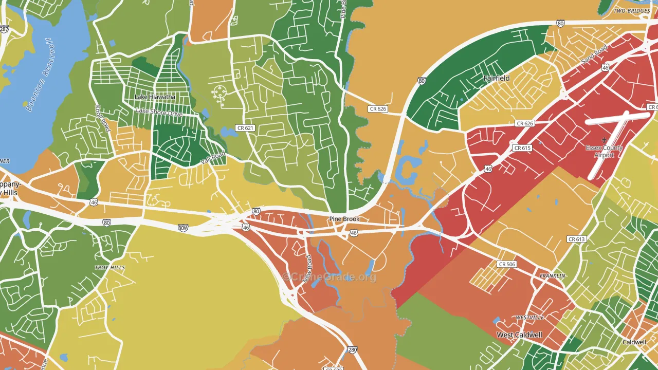 Pine Brook, NJ Map of Burglary Rates