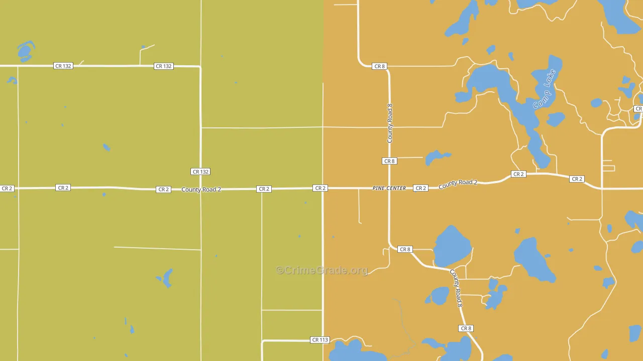 Pine Center, MN Map of Burglary Rates