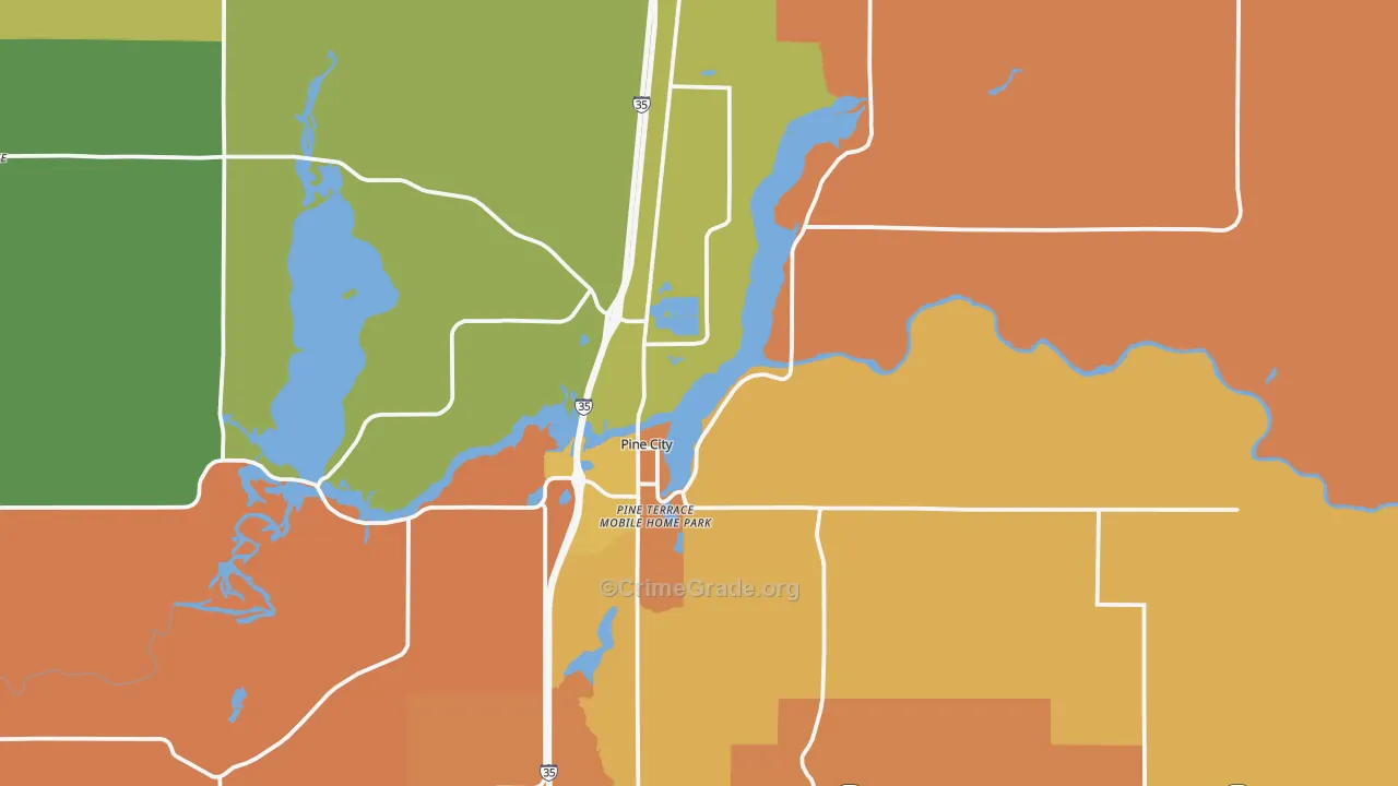 Pine City, MN Map of Burglary Rates
