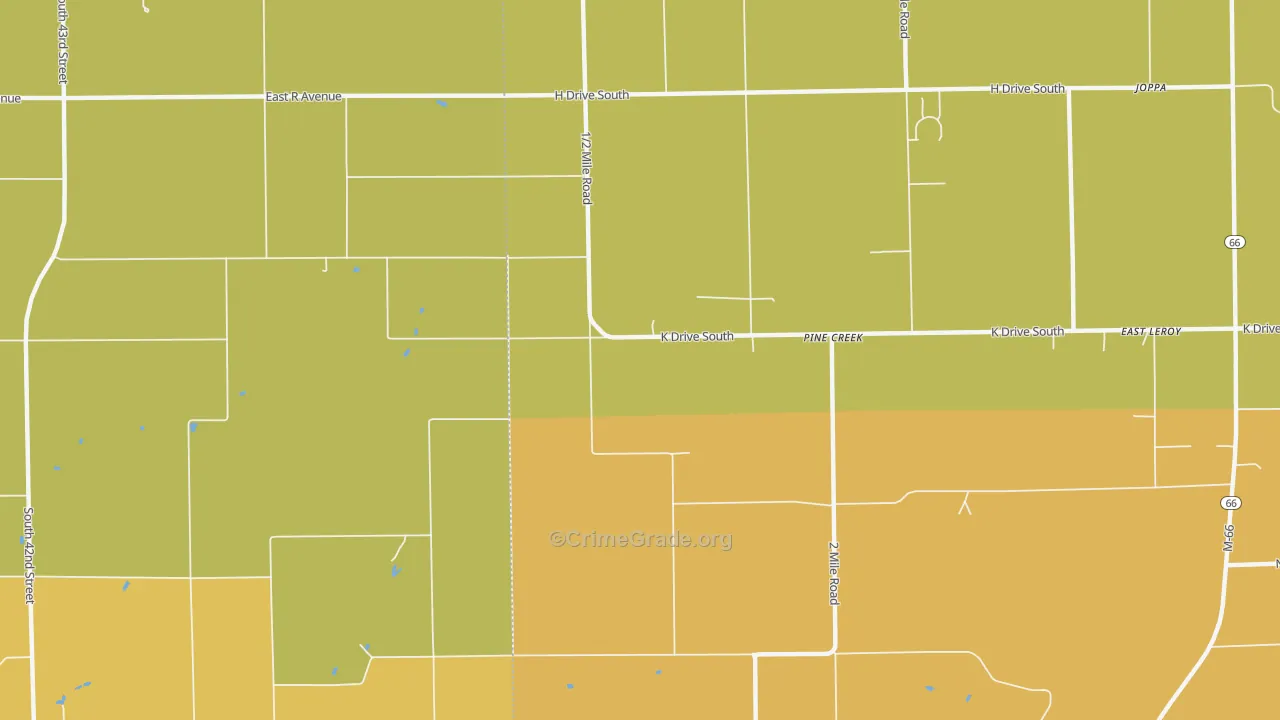 Pine Creek, MI Map of Burglary Rates