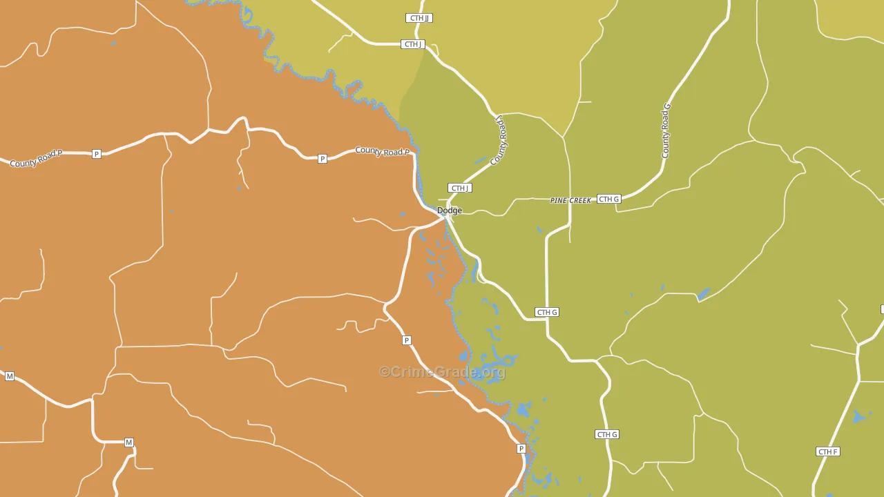 Pine Creek, WI Map of Burglary Rates