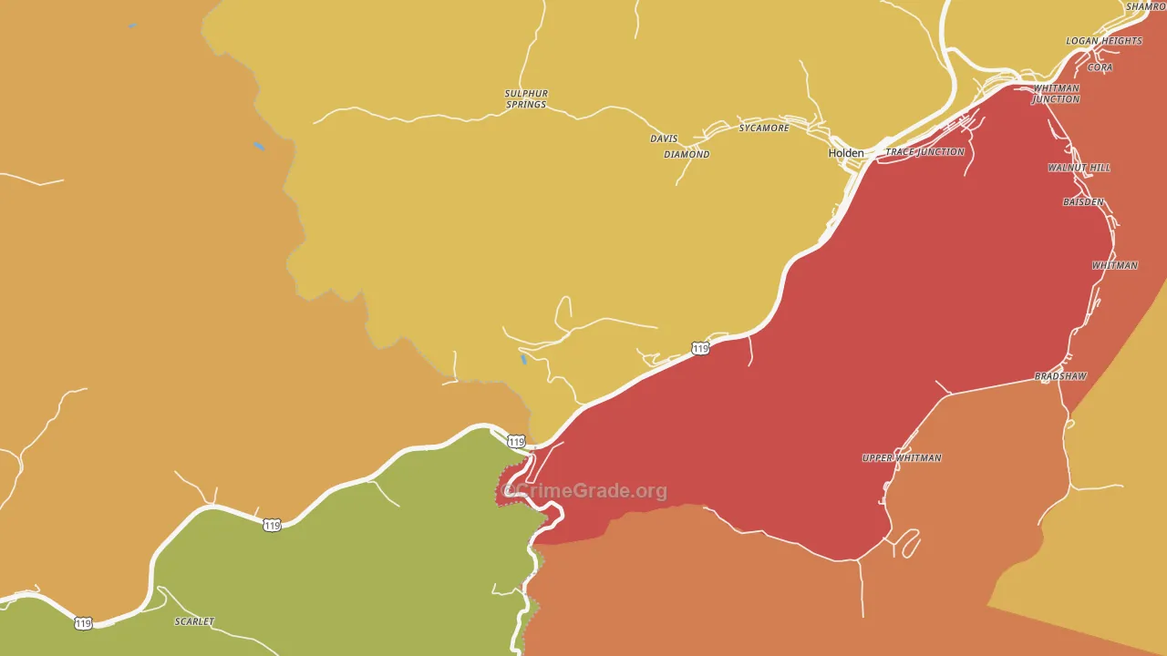 Pine Creek, WV Map of Burglary Rates