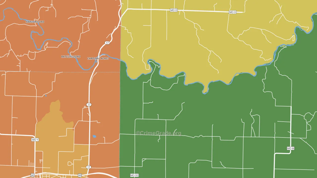Pine Crest, MO Map of Burglary Rates