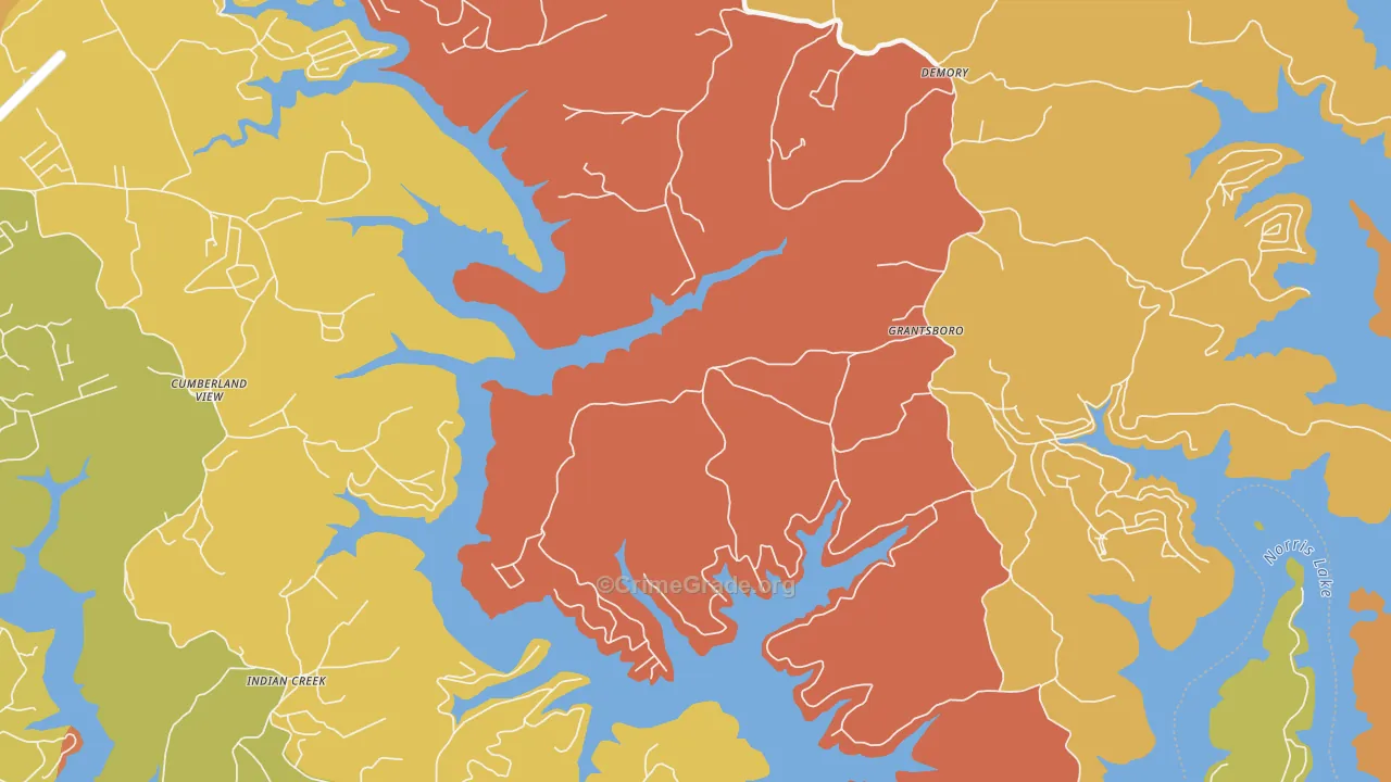 Pine Crest, TN Map of Burglary Rates