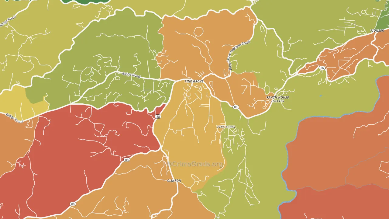 Pine Grove, CA Map of Burglary Rates