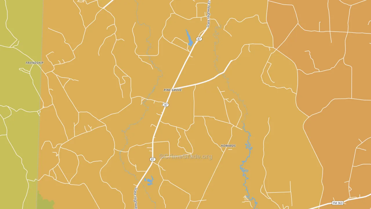 Pine Grove, TX Map of Burglary Rates