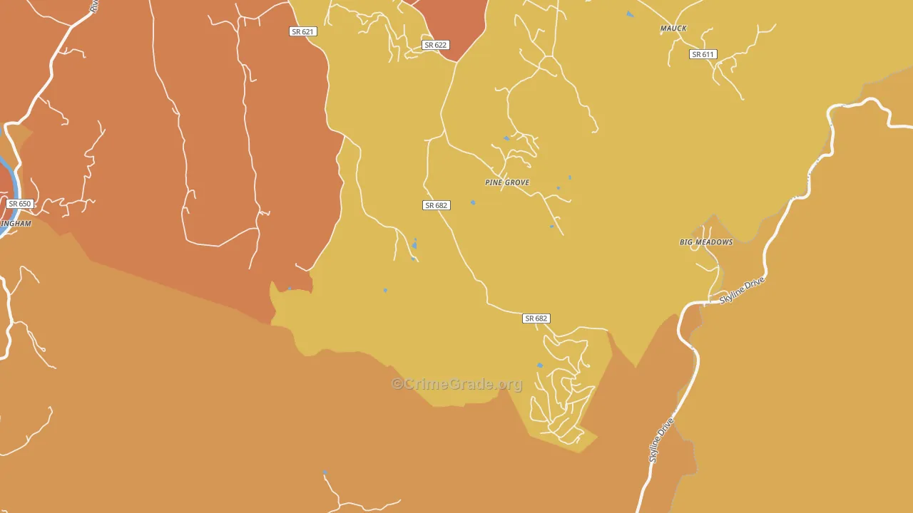 Pine Grove, VA Map of Burglary Rates