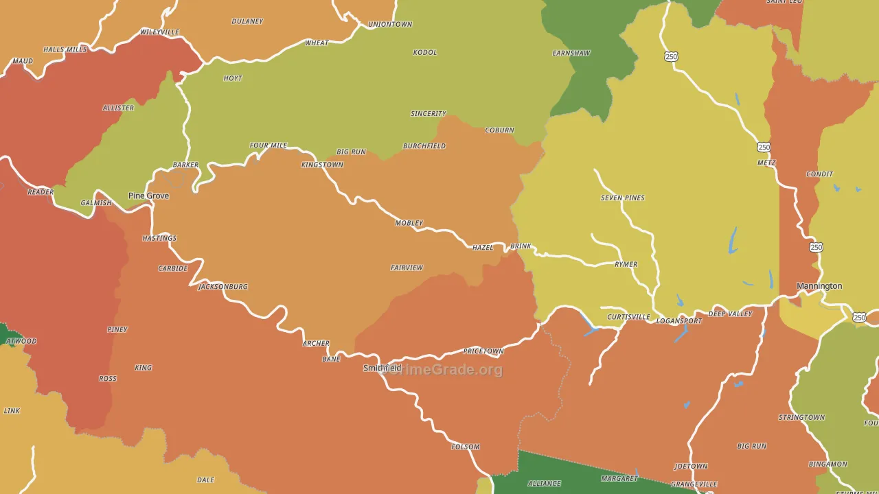 Pine Grove, WV Map of Burglary Rates