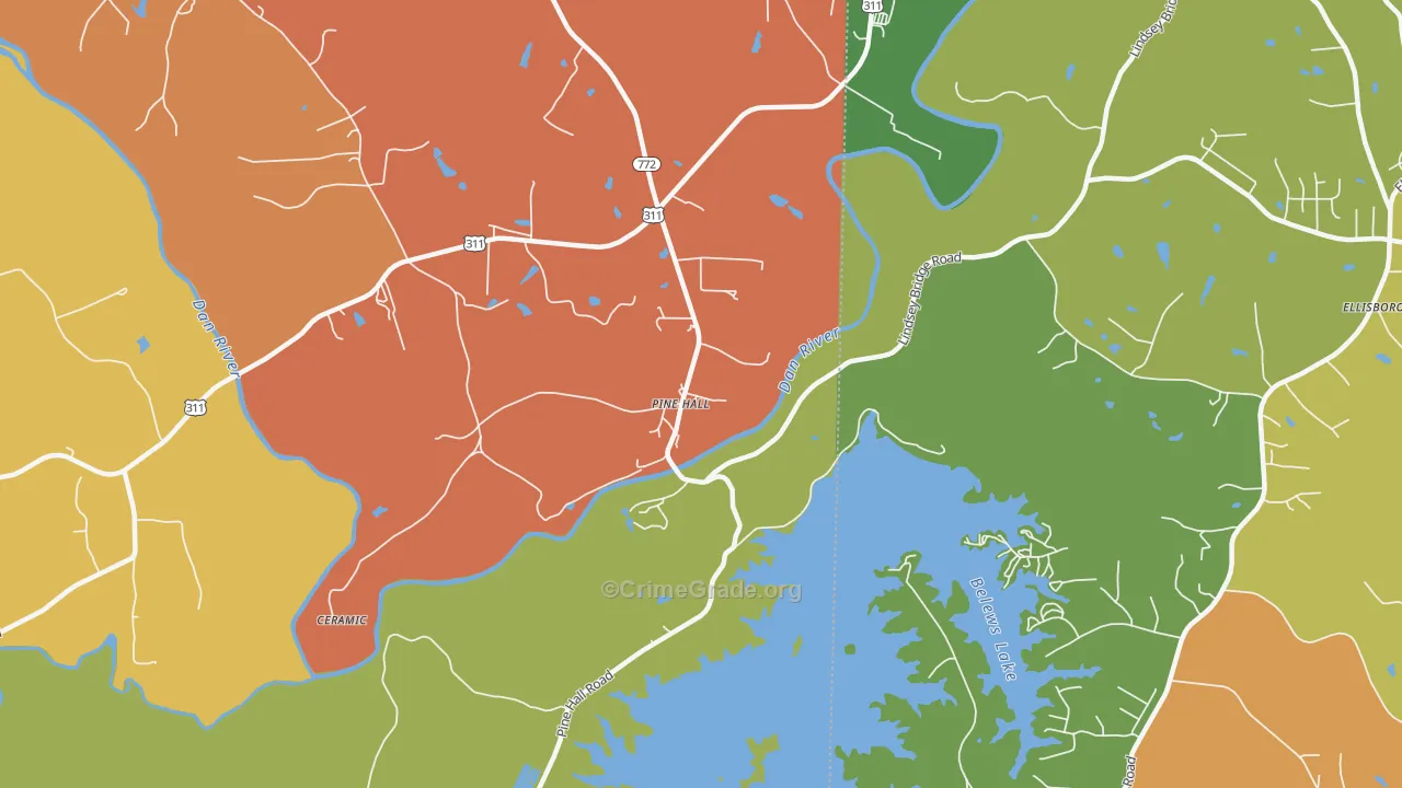 Pine Hall, NC Map of Burglary Rates
