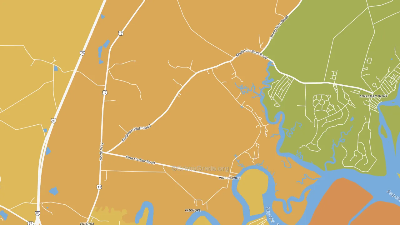 Pine Harbor, GA Map of Burglary Rates