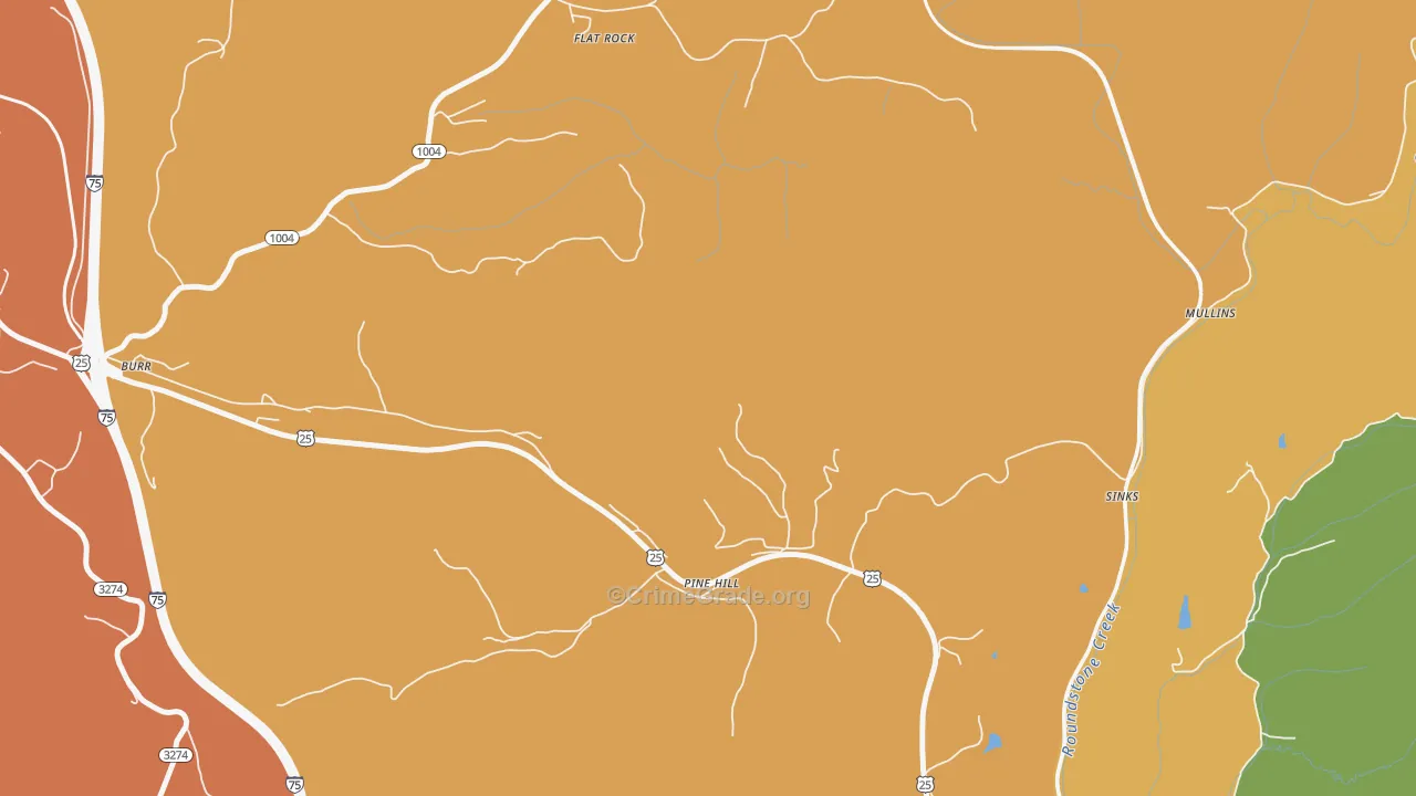 Pine Hill, KY Map of Burglary Rates