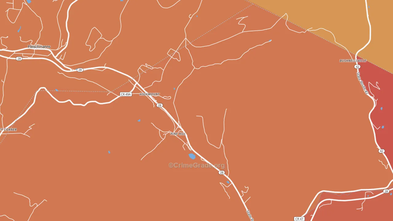 Pine Hill, NY Map of Burglary Rates