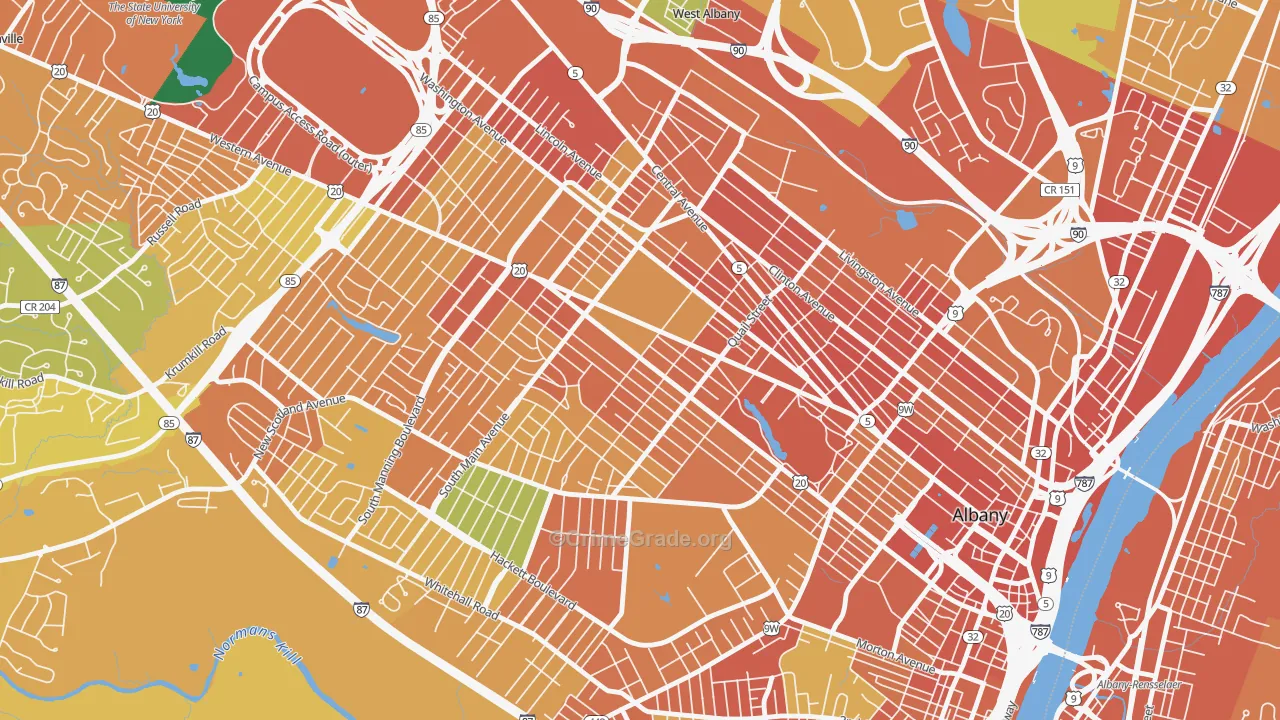 Pine Hills, Albany, NY Map of Burglary Rates