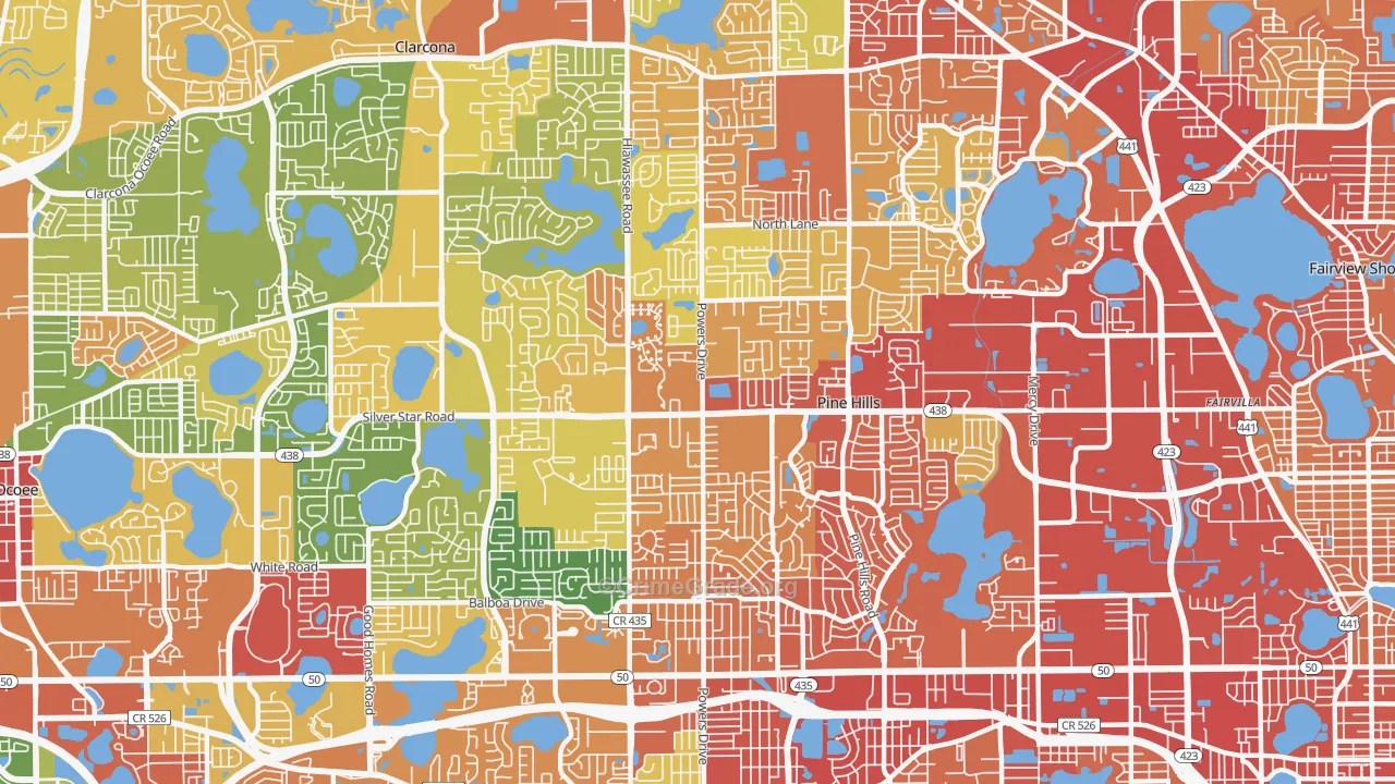 Pine Hills, FL Map of Burglary Rates