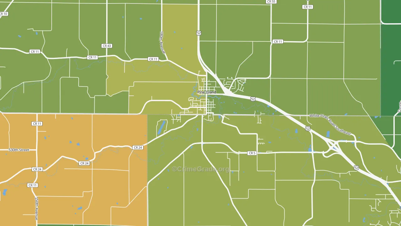 Pine Island, MN Map of Burglary Rates