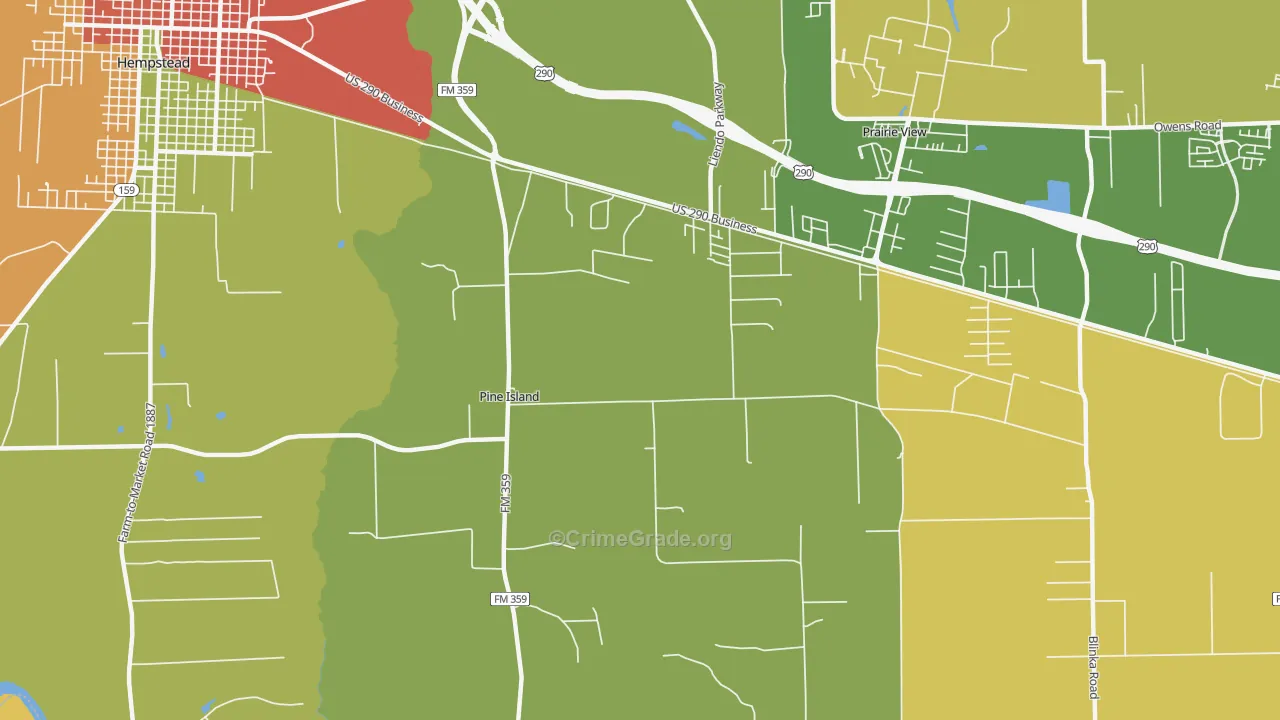 Pine Island, TX Map of Burglary Rates