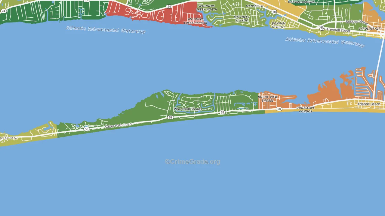 Pine Knoll Shores, NC Map of Burglary Rates