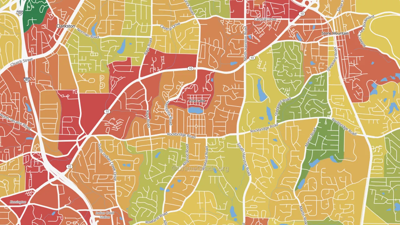 Pine Lake, GA Map of Burglary Rates