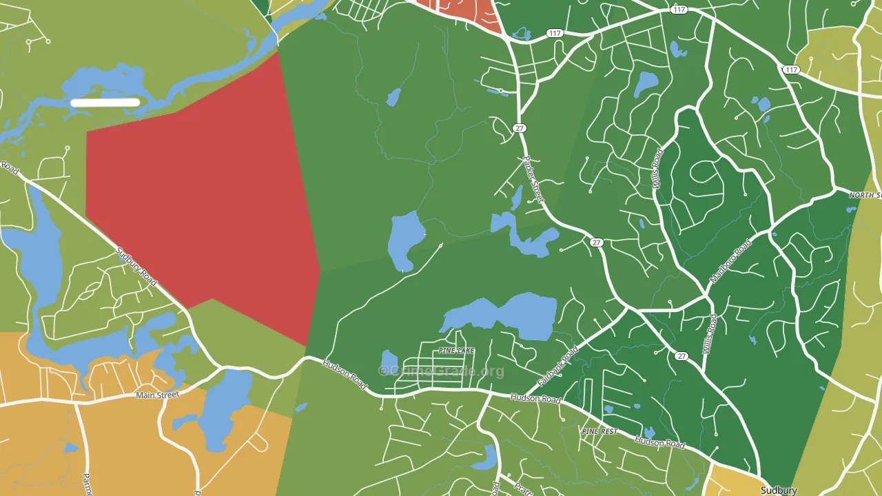 Pine Lake, MA Map of Burglary Rates