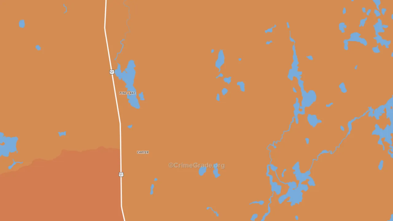 Pine Lake, WI Map of Burglary Rates