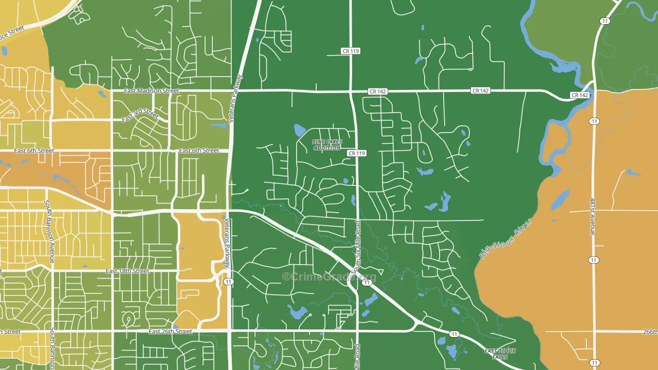 Pine Lakes Addition, SD Map of Burglary Rates