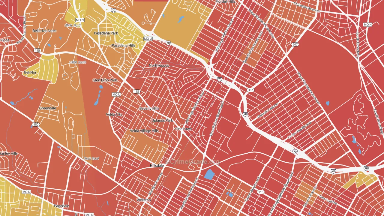 Pine Lawn, MO Map of Burglary Rates