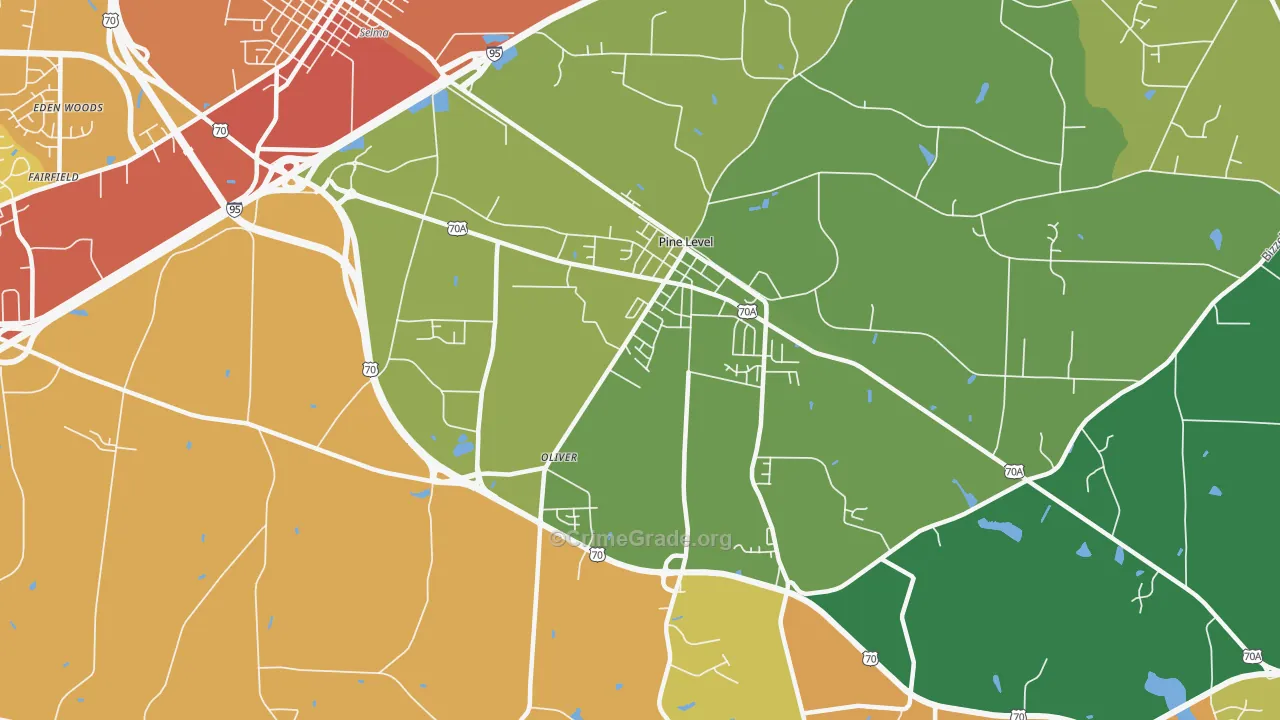 Pine Level, NC Map of Burglary Rates