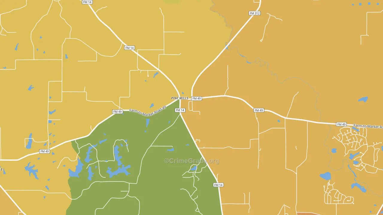 Pine Mills, TX Map of Burglary Rates