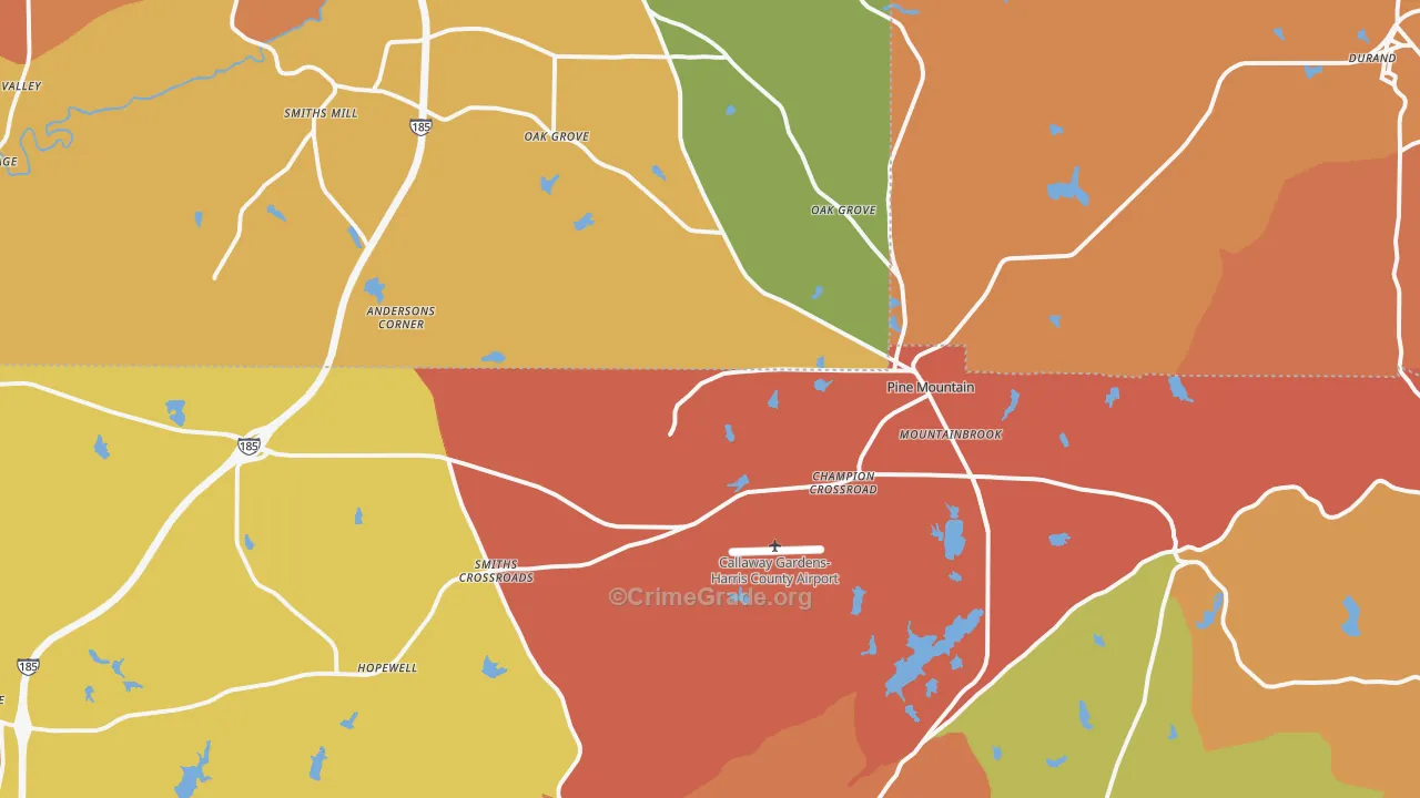 Pine Mountain, GA Map of Burglary Rates