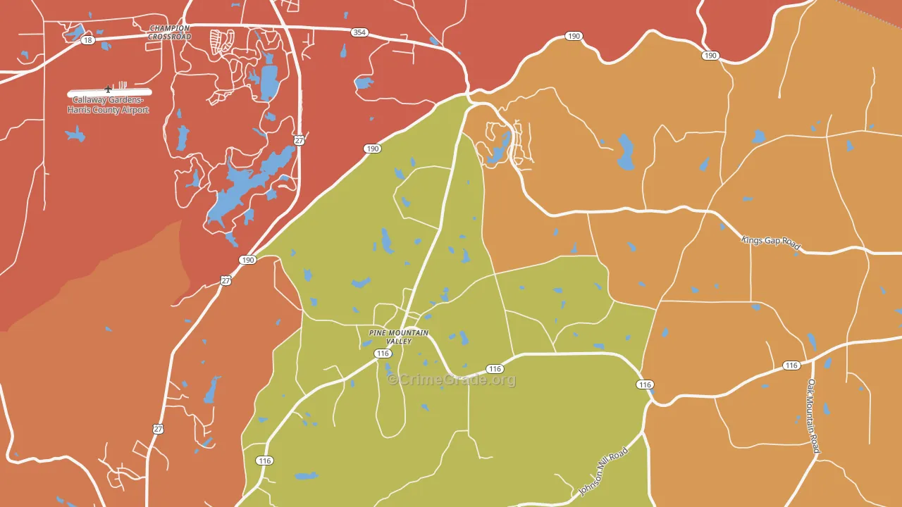 Pine Mountain Valley, GA Map of Burglary Rates