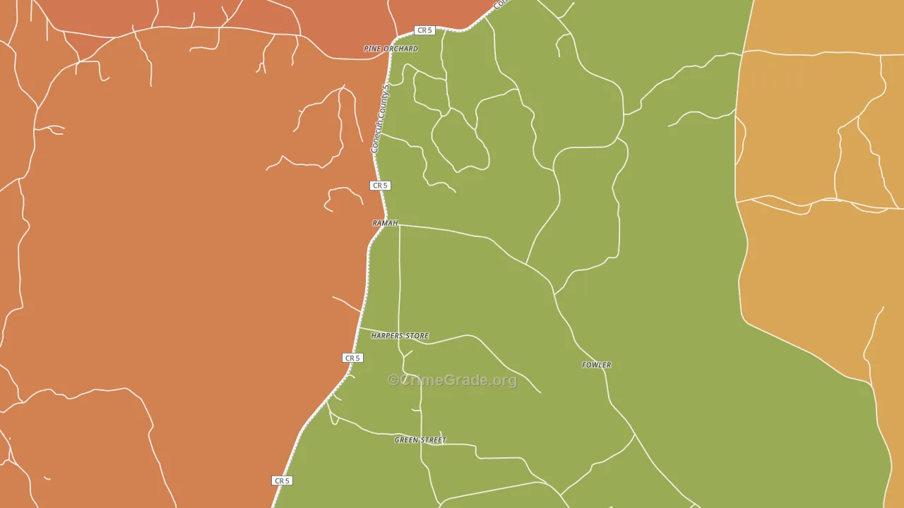 Pine Orchard, AL Map of Burglary Rates