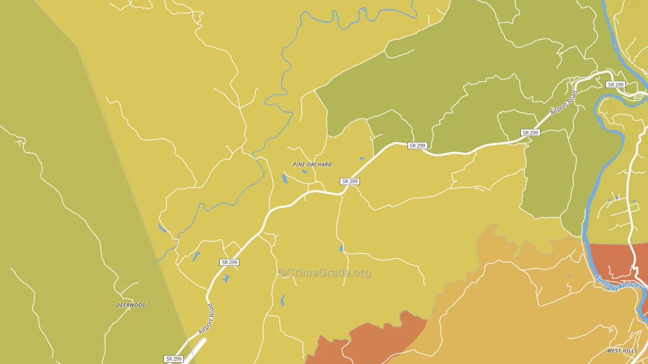 Pine Orchard, TN Map of Burglary Rates