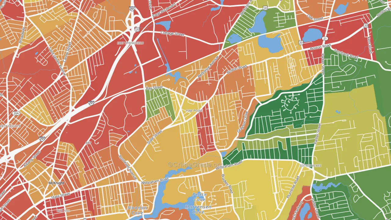 Pine Point, Springfield, MA Map of Burglary Rates