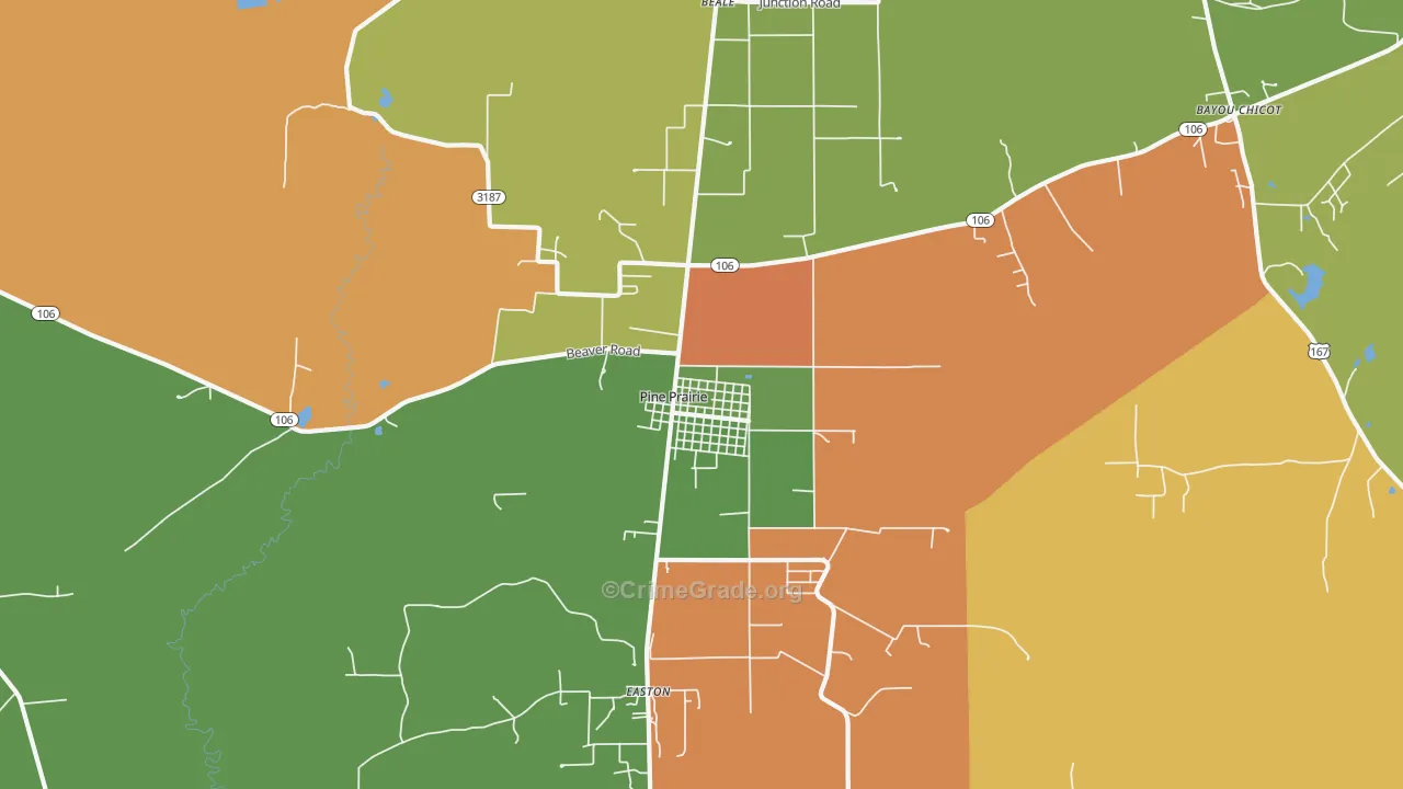 Pine Prairie, LA Map of Burglary Rates