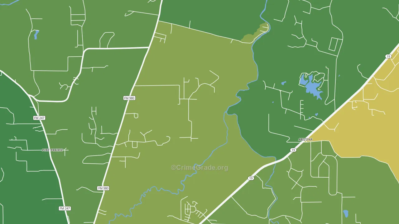 Pine Prairie, TX Map of Burglary Rates