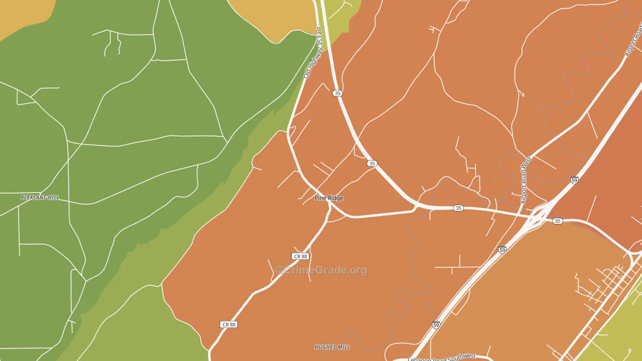 Pine Ridge, AL Map of Burglary Rates