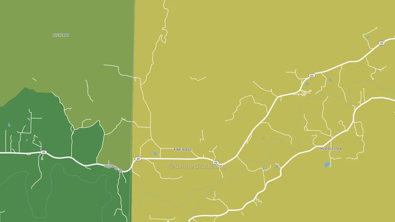 Pine Ridge, AR Map of Burglary Rates