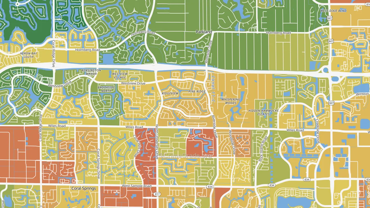 Pine Ridge, Coral Springs, FL Map of Burglary Rates