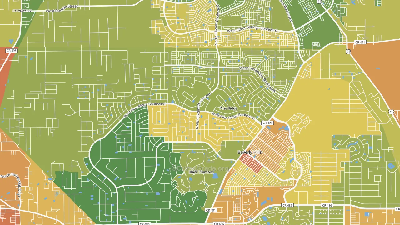 Pine Ridge, FL Map of Burglary Rates