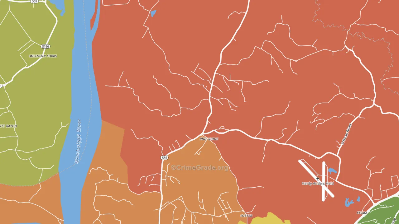 Pine Ridge, MS Map of Burglary Rates