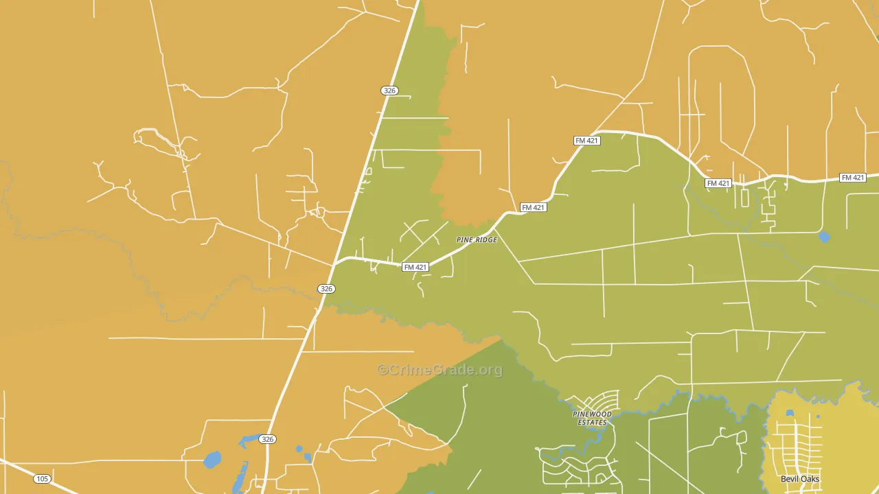 Pine Ridge, TX Map of Burglary Rates
