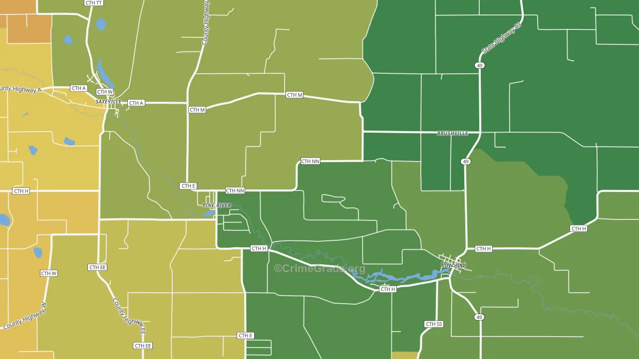 Pine River, WI Map of Burglary Rates