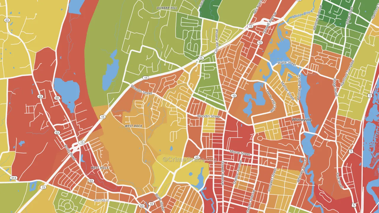 Pine Rock, Hamden, CT Map of Burglary Rates