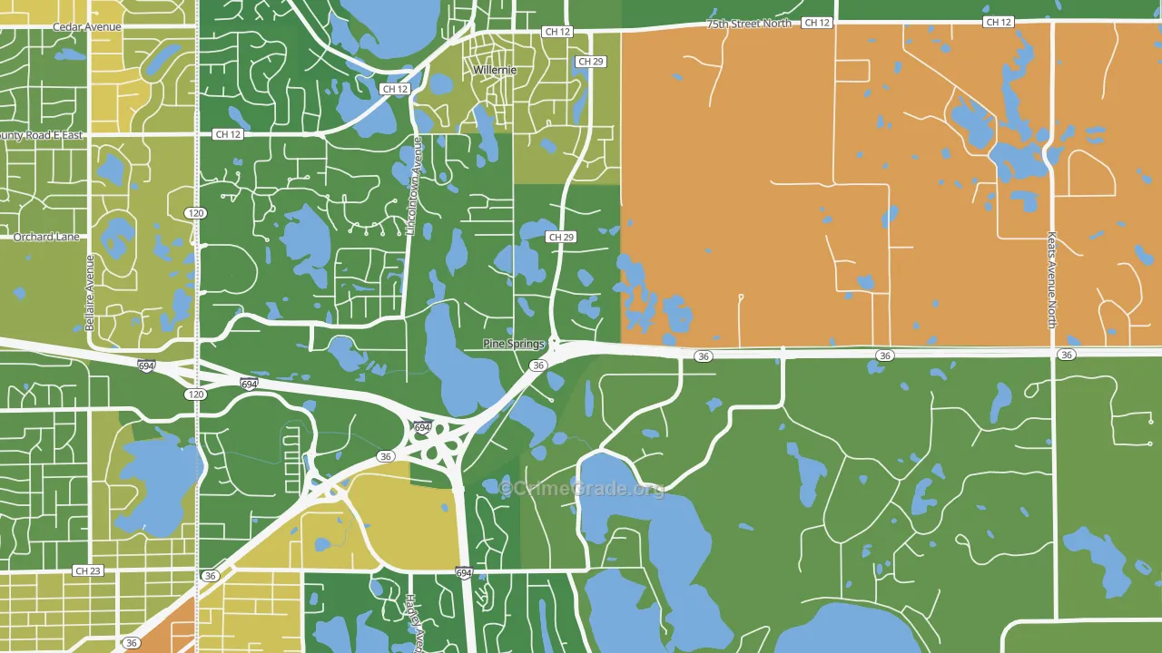 Pine Springs, MN Map of Burglary Rates