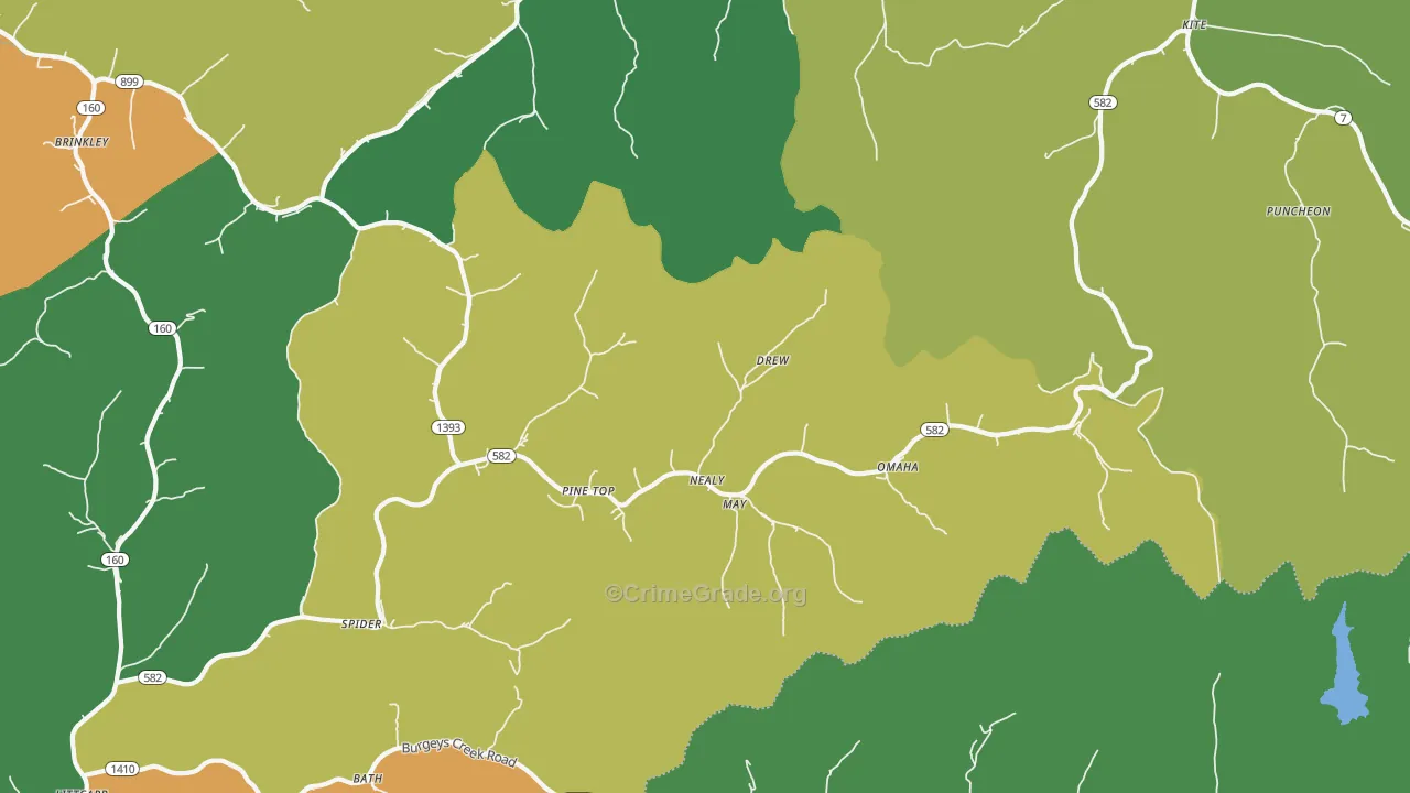 Pine Top, KY Map of Burglary Rates