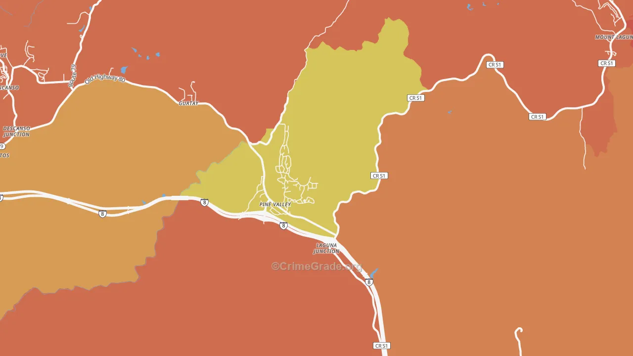 Pine Valley, CA Map of Burglary Rates
