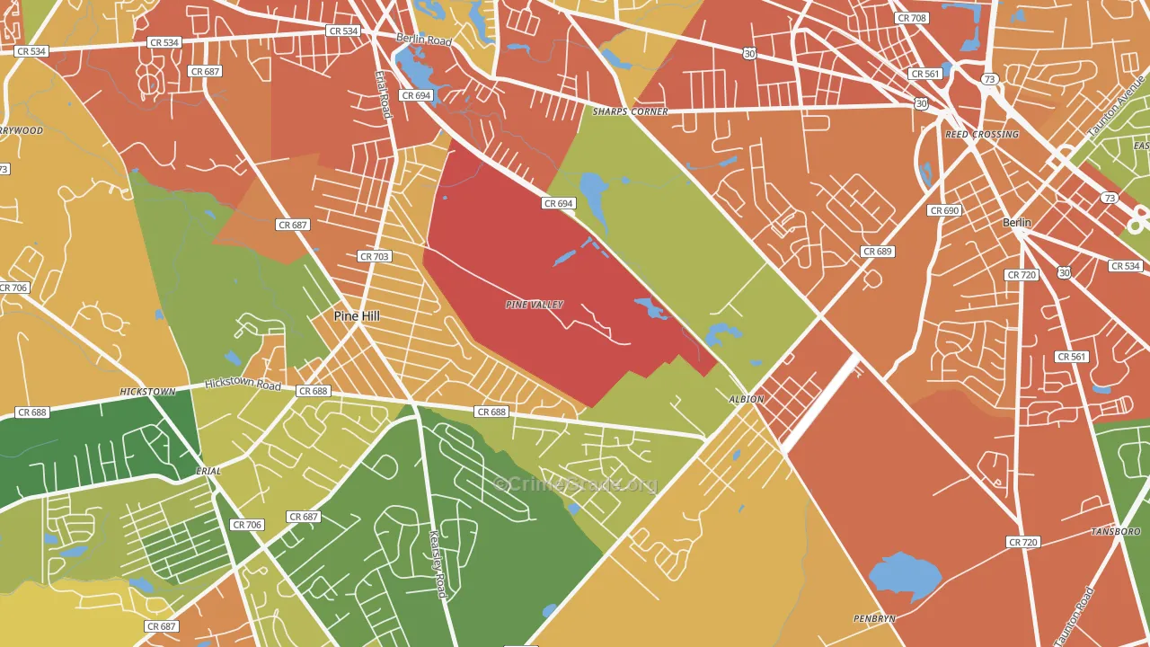 Pine Valley, NJ Map of Burglary Rates