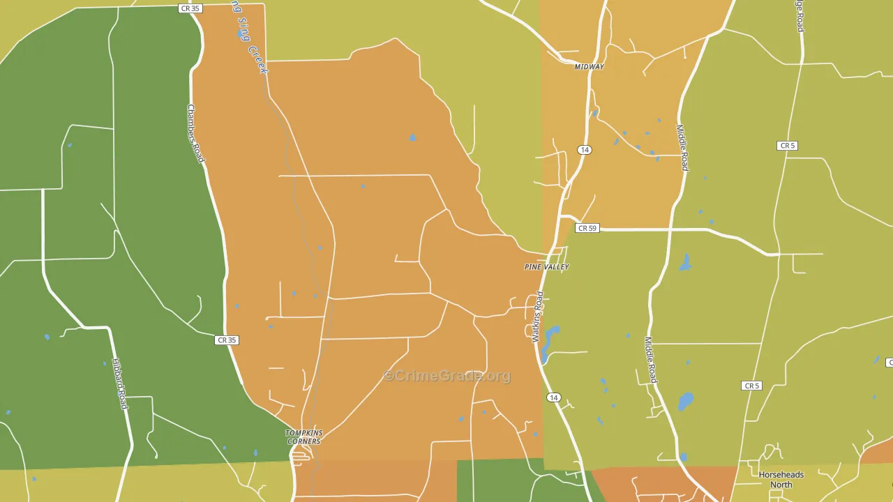 Pine Valley, NY Map of Burglary Rates