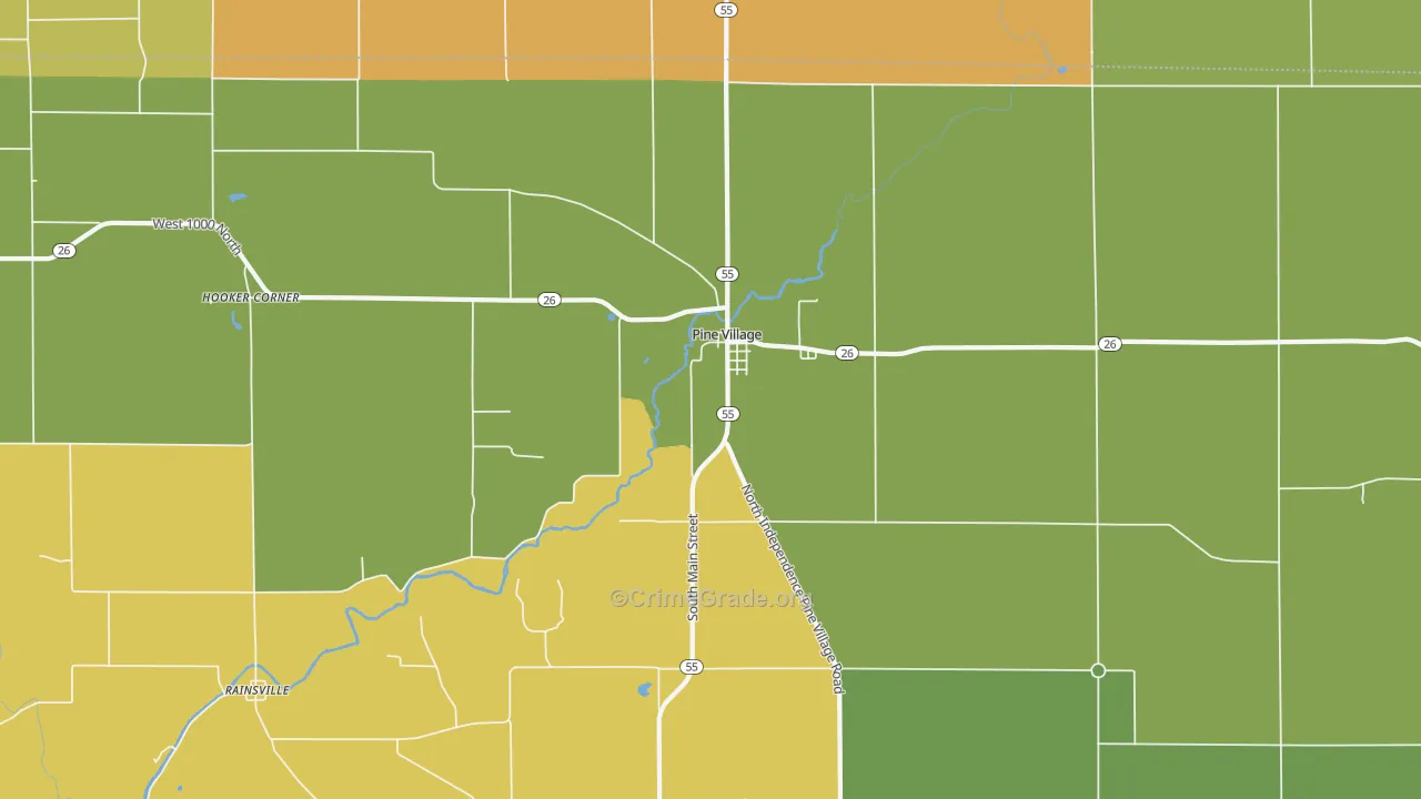 Pine Village, IN Map of Burglary Rates